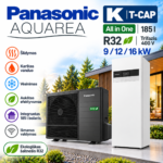 Panasonic Aquarea K T-CAP All in One R32 trifazis oras–vanduo šilumos siurblys 9, 12 ir 16 kW su integruota 185 l karšto vandens talpa – vidaus ir lauko blokai