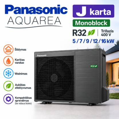Panasonic Aquarea J Monoblock R32 oras–vanduo šilumos siurblys 5, 7 ir 9 kW – išorinis blokas