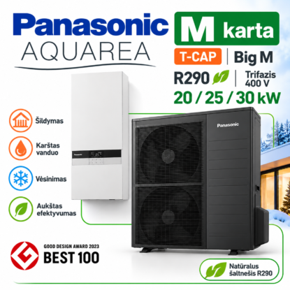 Panasonic Aquarea M T-CAP Big M R290 trifazis oras–vanduo šilumos siurblys 20, 25 ir 30 kW – vidinis ir išorinis blokai