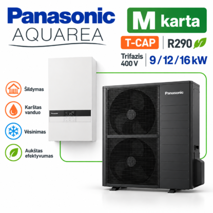 Panasonic Aquarea M T-CAP Bi-Bloc R290 trifazis oras–vanduo šilumos siurblys 9, 12 ir 16 kW – vidinis ir lauko blokai