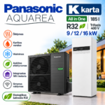 Panasonic Aquarea K All in One R32 trifazis oras–vanduo šilumos siurblys 9, 12 ir 16 kW su integruota 185 l karšto vandens talpa – vidaus ir lauko blokai