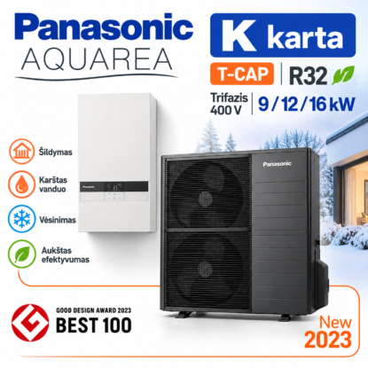 Panasonic Aquarea K T-CAP Bi-Bloc R32 trifazis oras–vanduo šilumos siurblys 9, 12 ir 16 kW – vidinis ir išorinis blokai